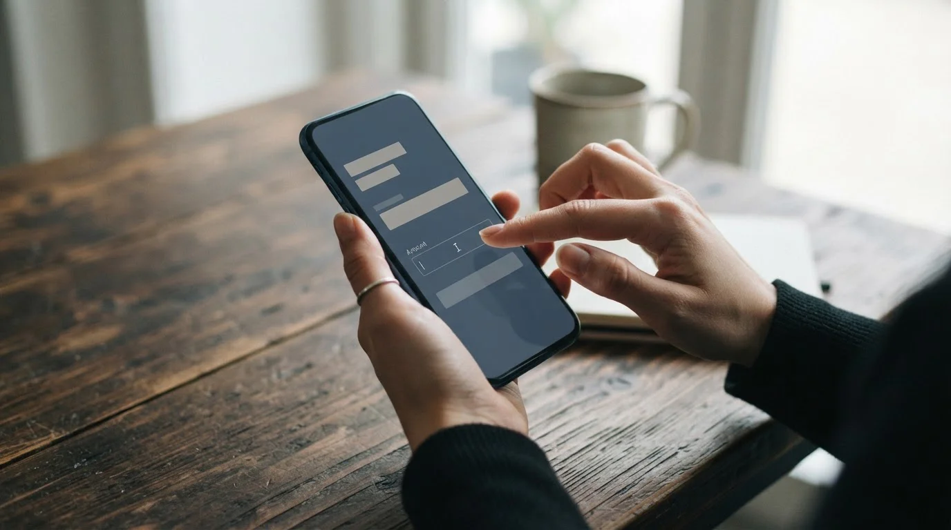 Smartphone zeigt Einzahlungsbildschirm mit Mindestbetrag-Option