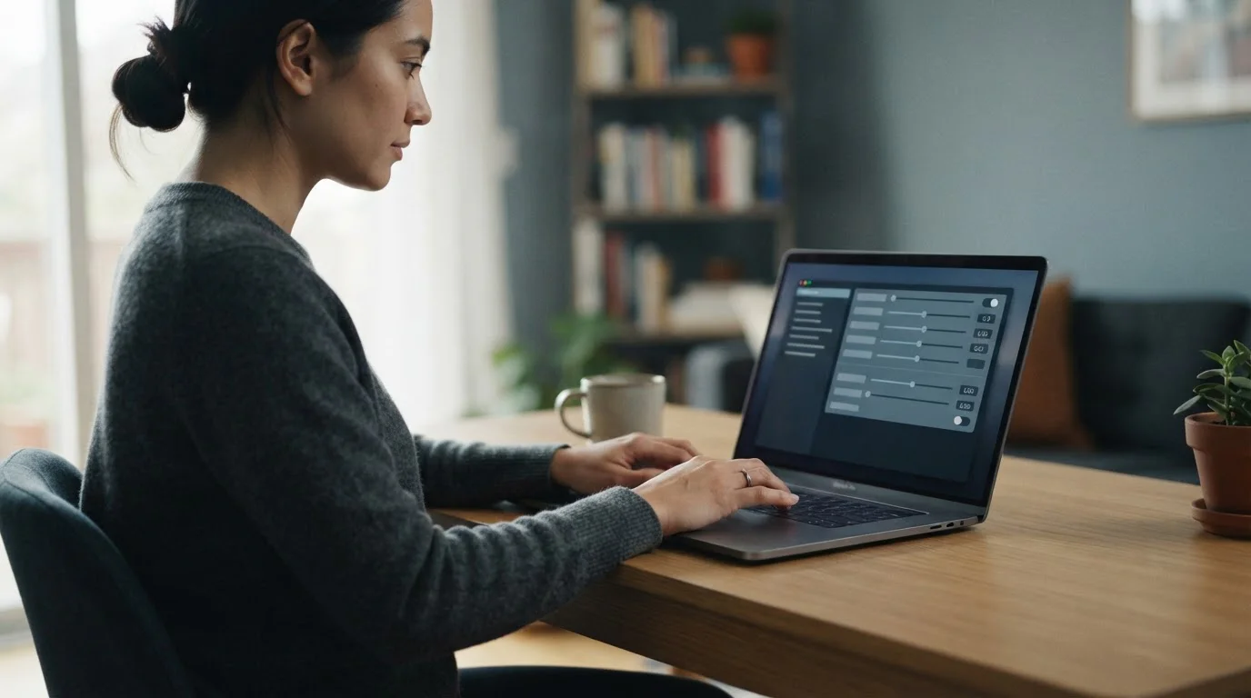 Person setzt Limits und Budget für verantwortungsvolles Wetten am Laptop