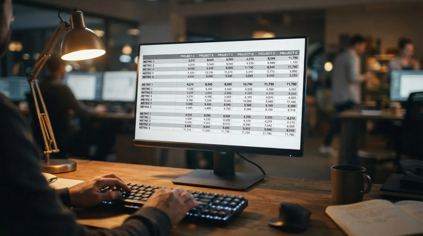 Vergleichstabelle mit neutralen Datenreihen auf Bildschirm für objektive Anbieteranalyse