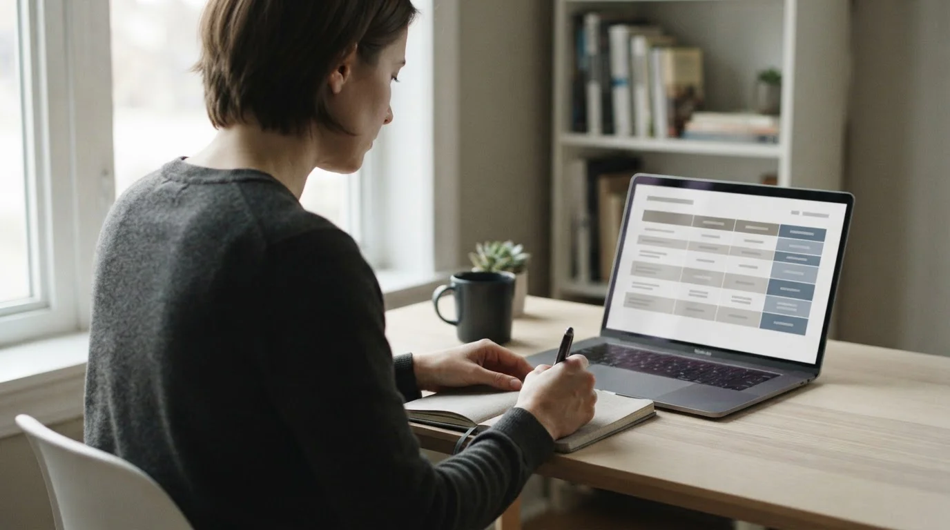 Laptop mit Vergleichstabelle verschiedener Wettanbieter auf Schreibtisch